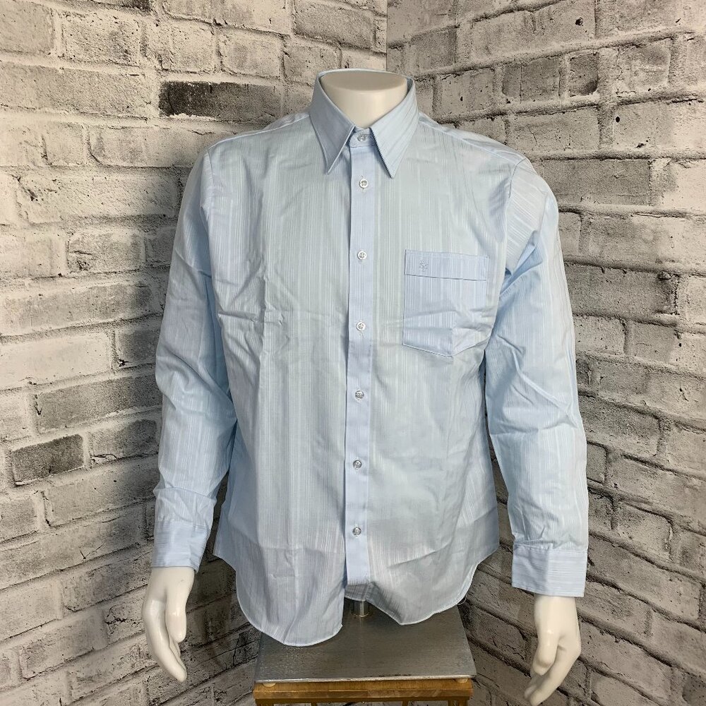 Forsyth Vintage Dress Shirt Mens 17 Light Blue Striped Button Down Tapered Fit